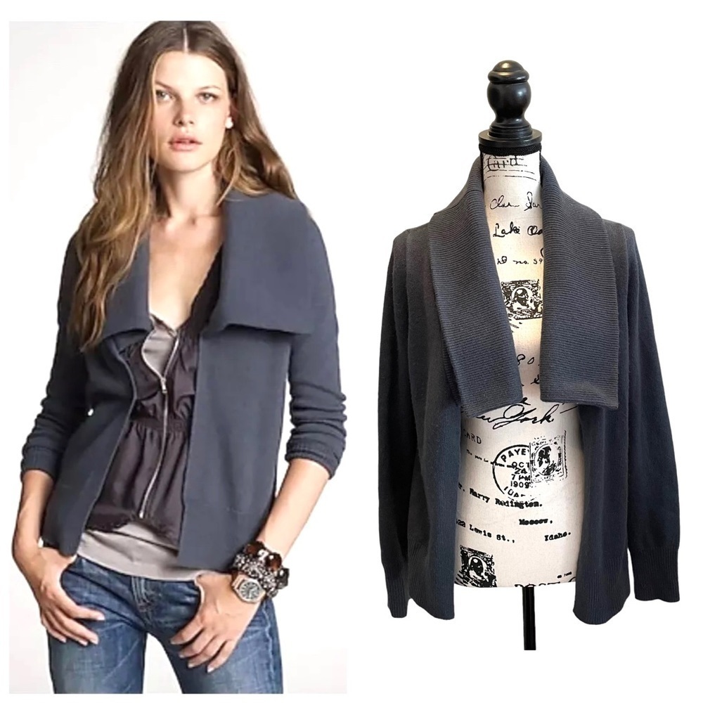 J. Crew Shawl Collar Open Front Cardigan Sweater Gray size Medium Wool cashmere
